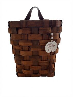 Rustic Woven Hanging Wall Basket with "Hello Fall" Tag & Tassel Decor NEW